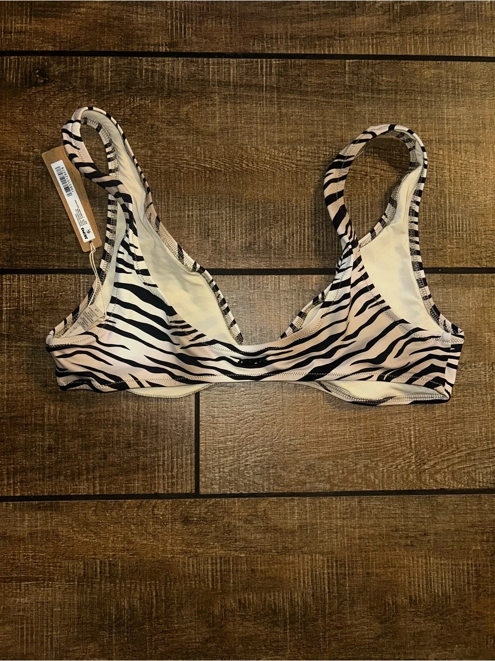 SKIMS SWIM PLUNGE TRIANGLE BIKINI TOP CHAMPAGNE TIGER PRINT sz LG